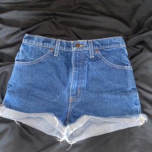 dark denim high waisted shorts